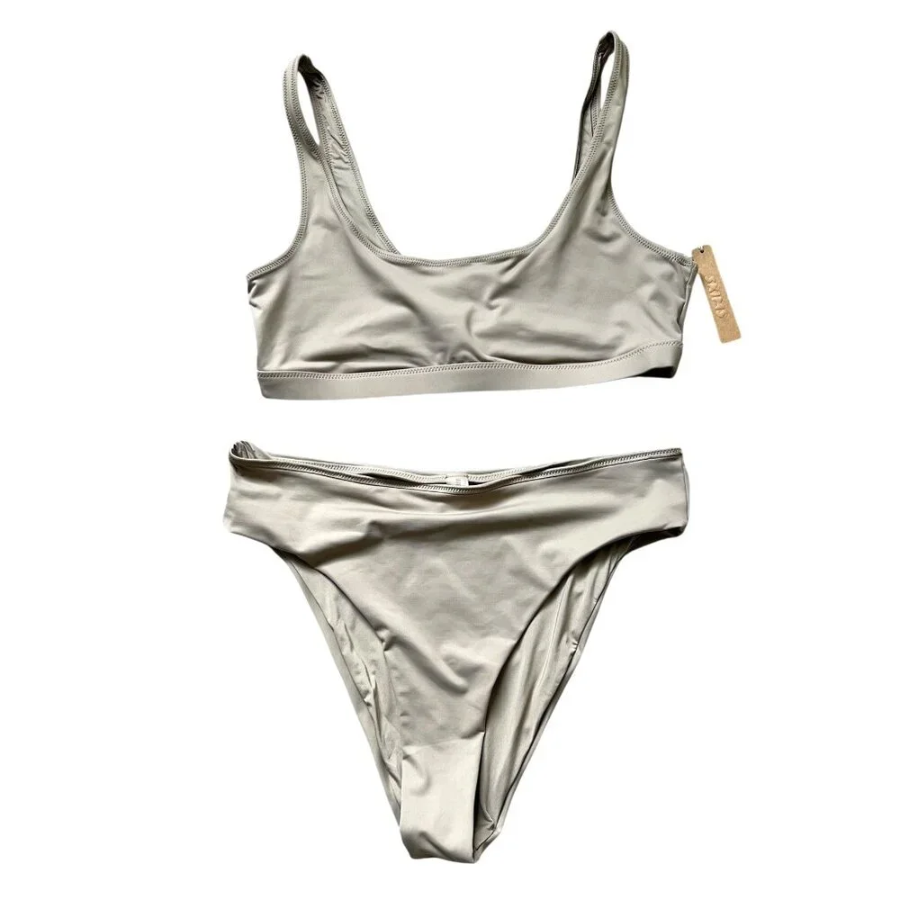 SKIMS NEW Recycled Swim Tank Bikini Top & Mid Waist Bottom In Desert Size L/XL